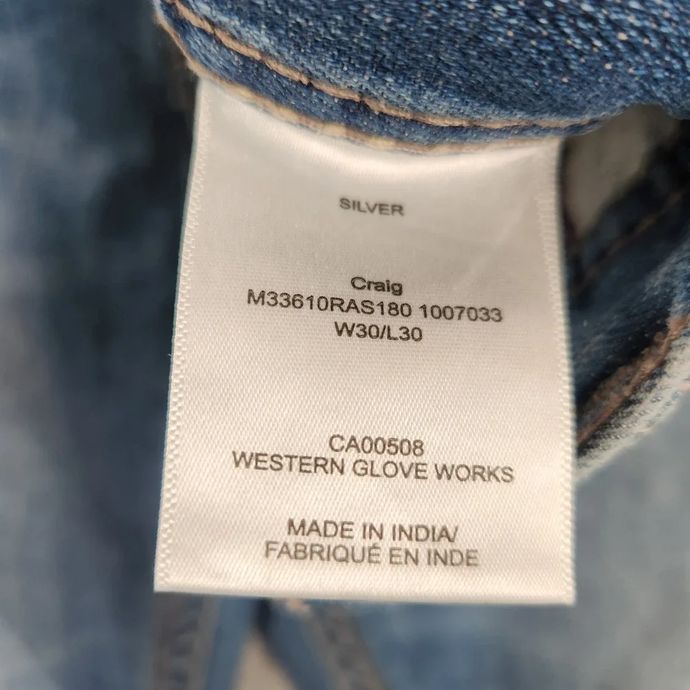 Silver Jeans 30x30 Blue Craig Relaxed Bootcut Stretch Light Wash Western Whisker